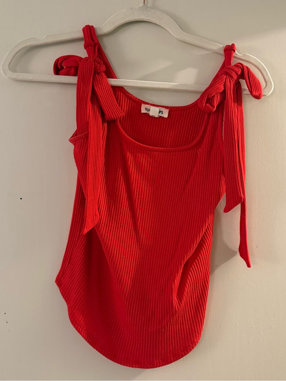 SUGARLIPS Red Ribbed Tie-Shoulder Women's Tank Top